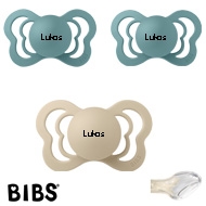 BIBS Couture mit Namen, 2 Island Sea, 1 Vanilla, Gr. 2, Anatomisch, Silikon, 3'er Pack